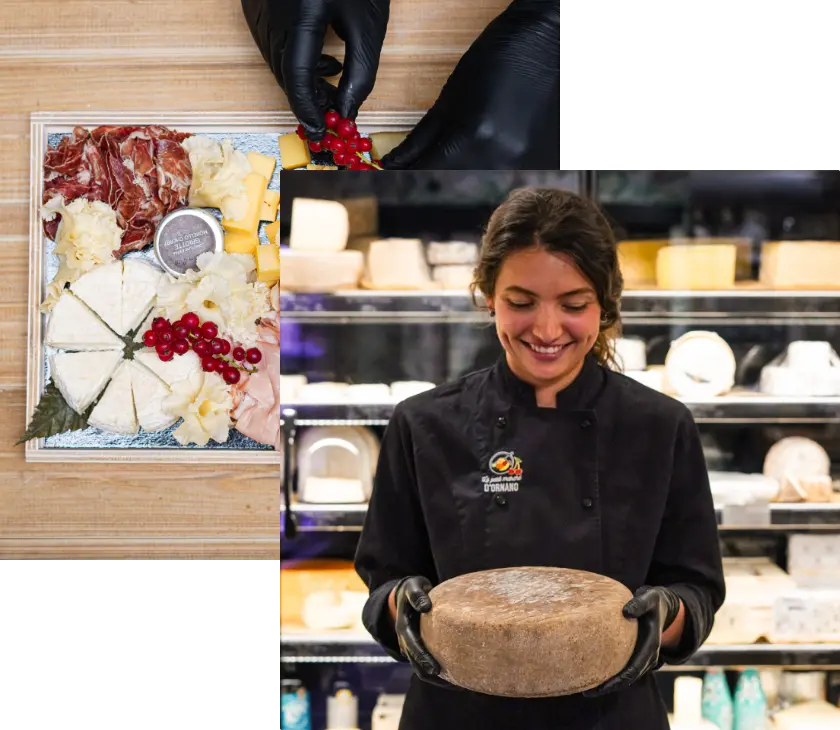 Axelle tenant une meule de fromage en souriant